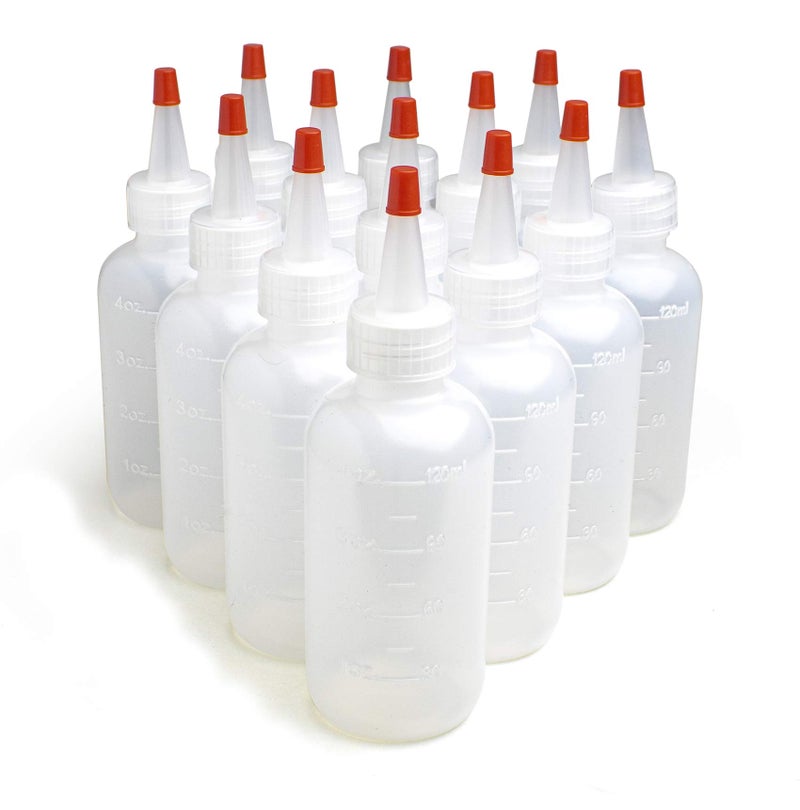 Bastex 13 Pack 4 Ounce Plastic Squeeze Bottles With Caps and Measurements. Small Mini Squeeze Bottle for Arts and Crafts, Paint, Icing, Liquids, Condiment, Glue. Sauces and More - Image 1
